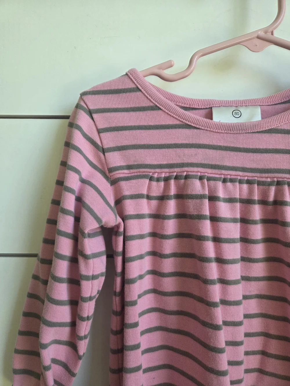 Hanna Andersson Pink and Gray Striped Long-Sleeve Dress